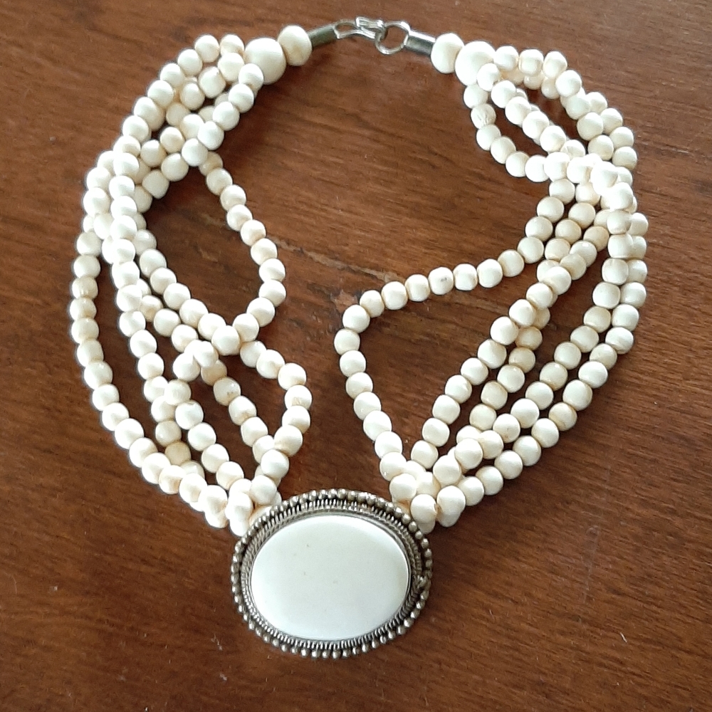 Silver and bone necklace